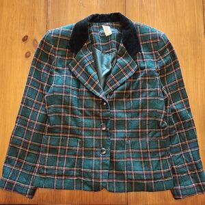 Norton McNaughton Wool Plaid‎ Blazer Velour Academia Vintage 90s Y2K Women's 10P